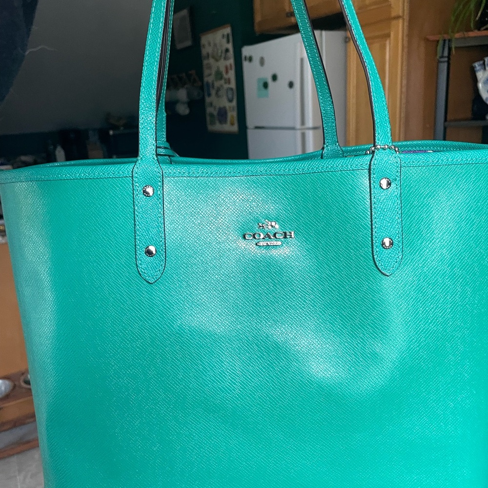 Coach Floral City Tote Bag - Green and Purple- reversible - Picture 6 of 9